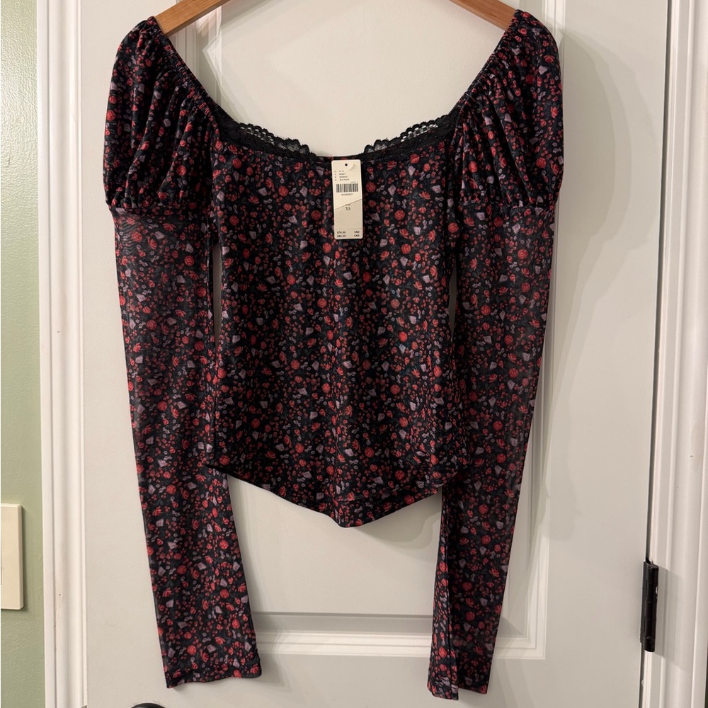Maeve Floral Puff Long Sleeve Mesh Blouse Size XS